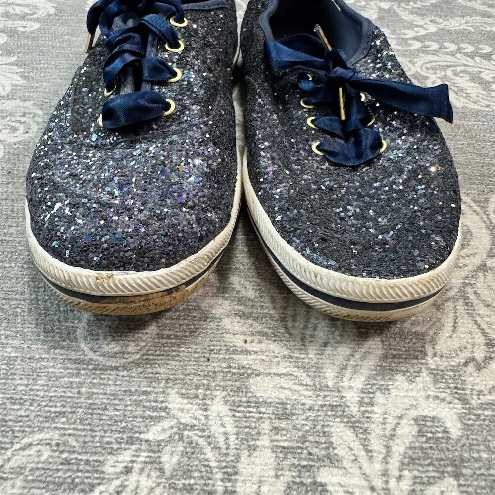 Keds x Kate Spade New York Womens Glitter Low Top Sneakers Navy Blue